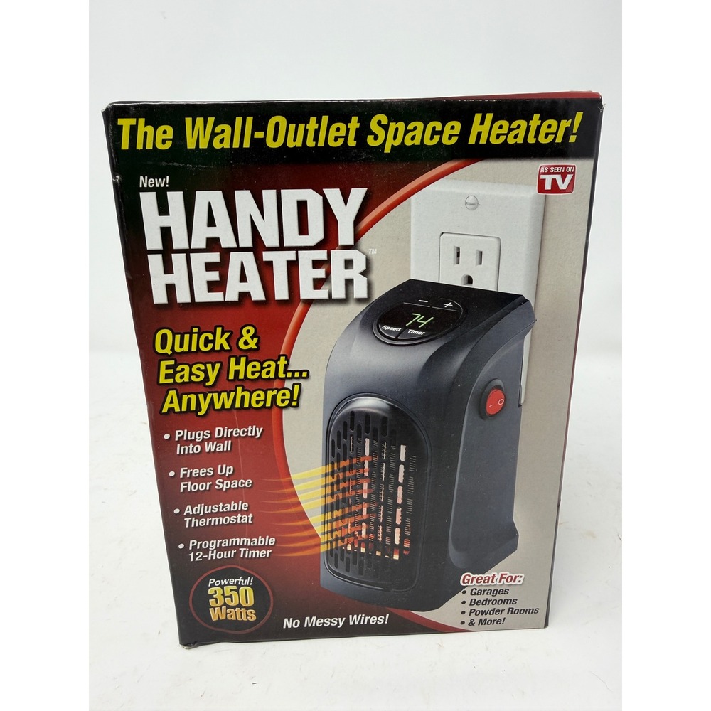 Handy Heater 350W Wall-Outlet Space Heater Digital Thermostat Black HEAT-MC4